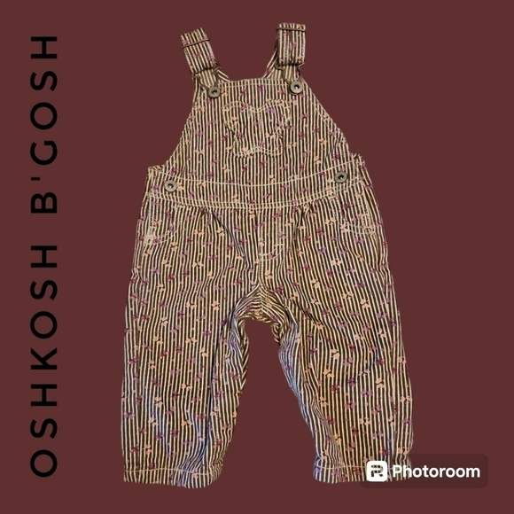 VTG OSHKOSH B'GOSH Striped Butterfly Denim Overalls - Picture 1 of 8